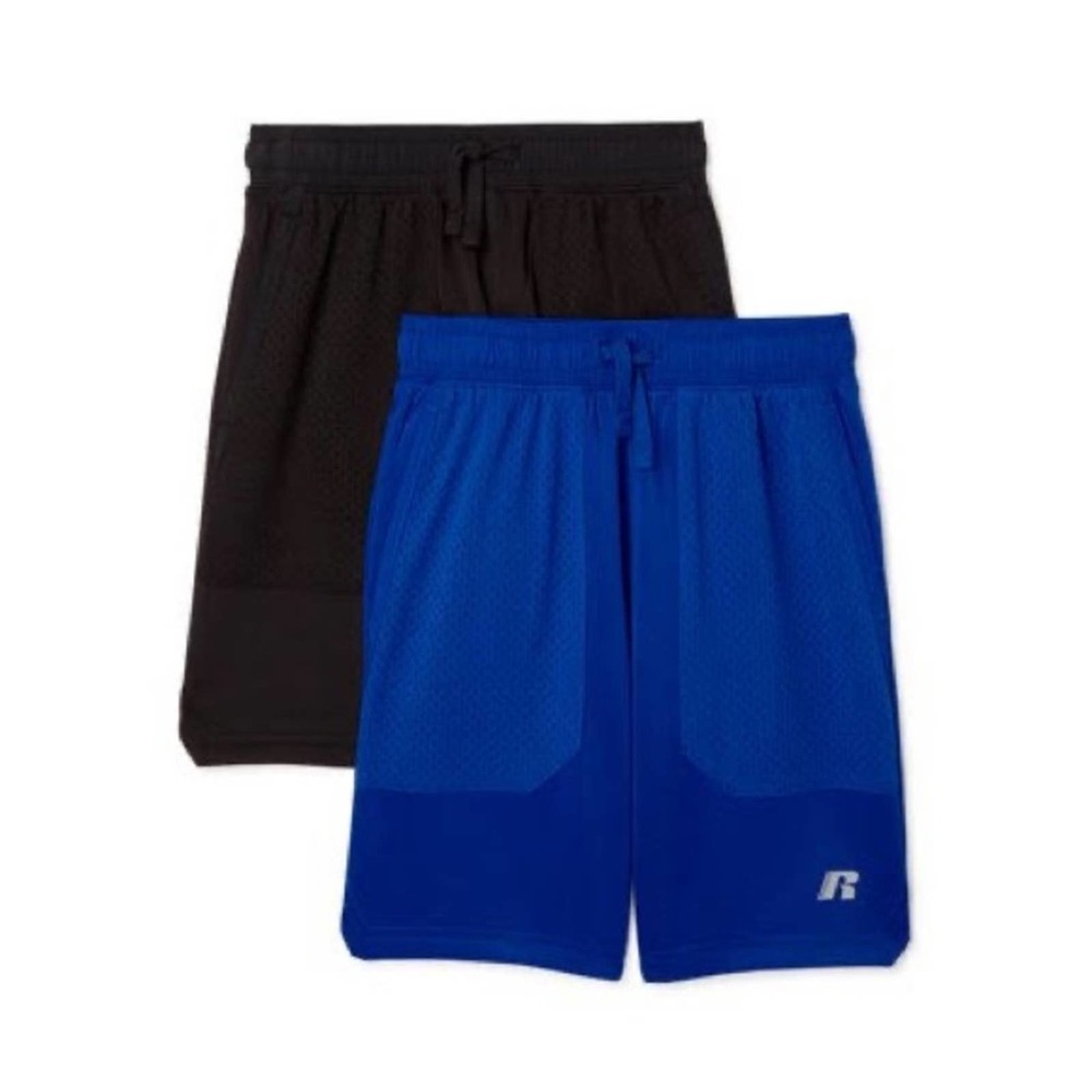 Russell Boys Level-Up Performance Shorts, 2-Pack Blue and Black, Boys 6-7, NWT